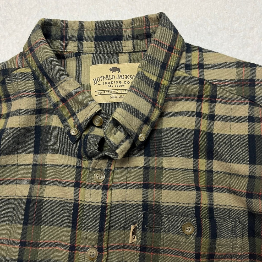 Buffalo Jackson Flannel Shirt Mens Medium Green Plaid Button Down Long Sleeve